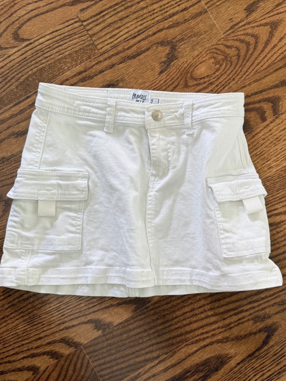 Princess Polly white utility cargo mini skirt with side flap pockets size 2